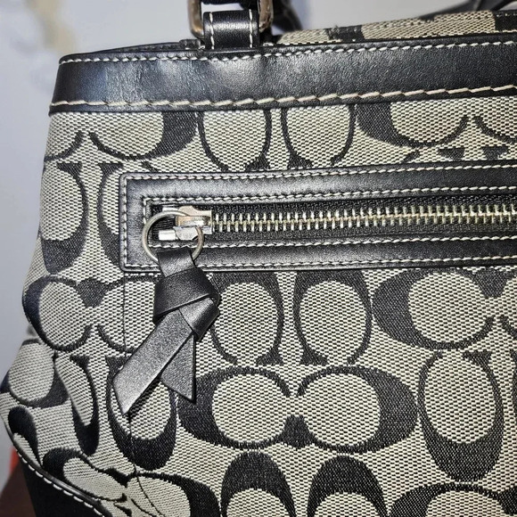 Coach Small Carryall Tote Bag Black Gray Signature Logo Canvas Leather 6830 - Picture 12 of 16